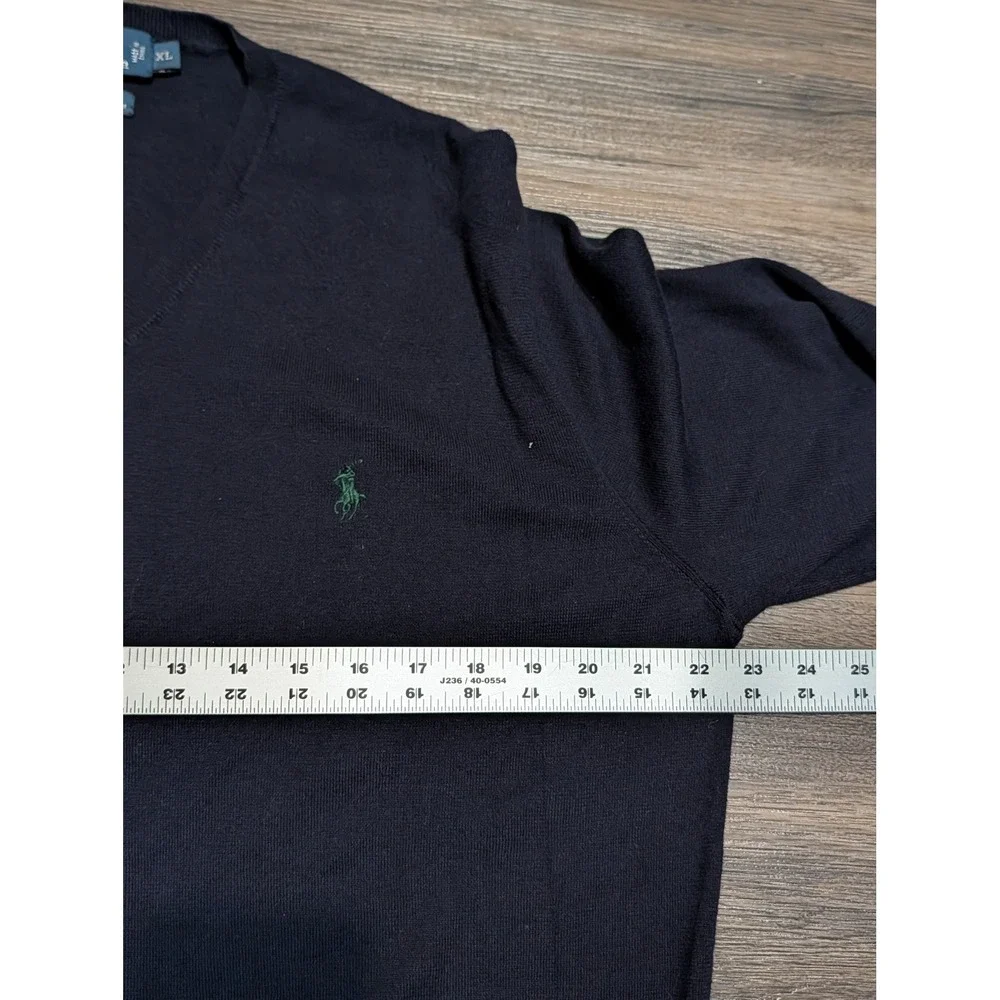 Polo Ralph Lauren XL Navy Blue 100% Pima Cotton V-Neck Pullover Sweater Mens